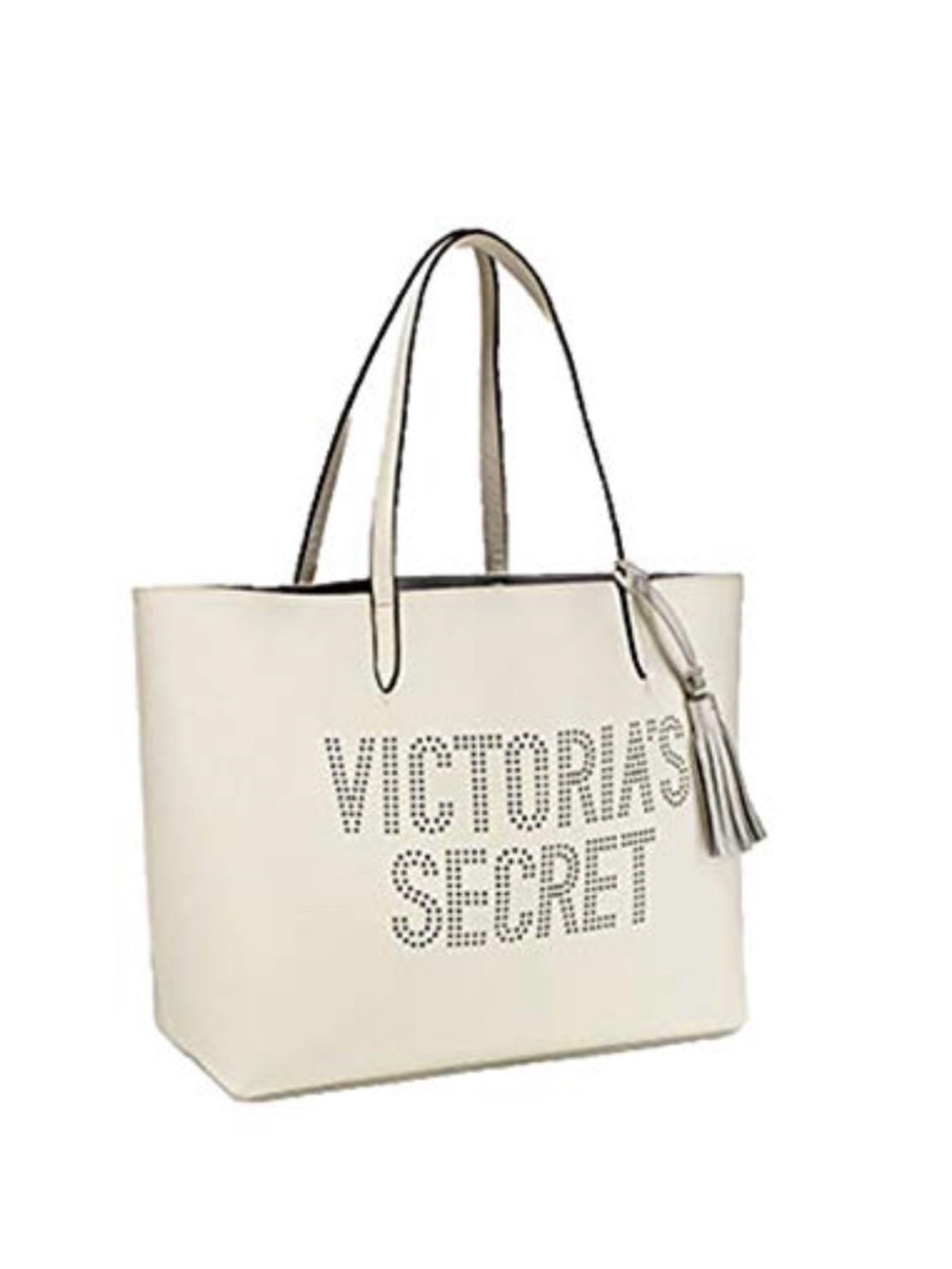 Victoria's Secret White Tote with Studded Logo and Tassel Charm